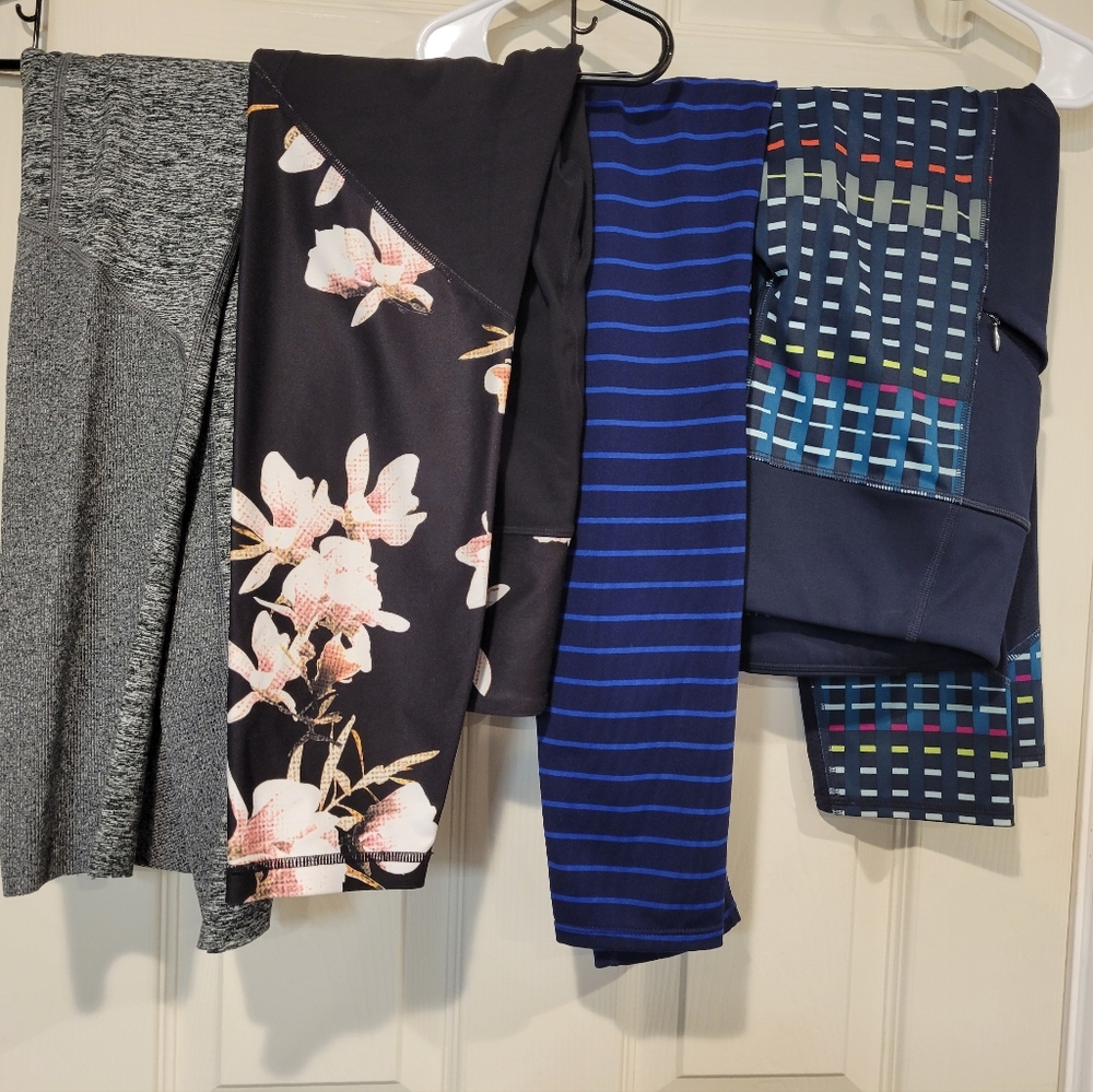 LOT OF 4 Athleta Leggings: Floral, Stripe, Mesh, Exhale - Size M / MP